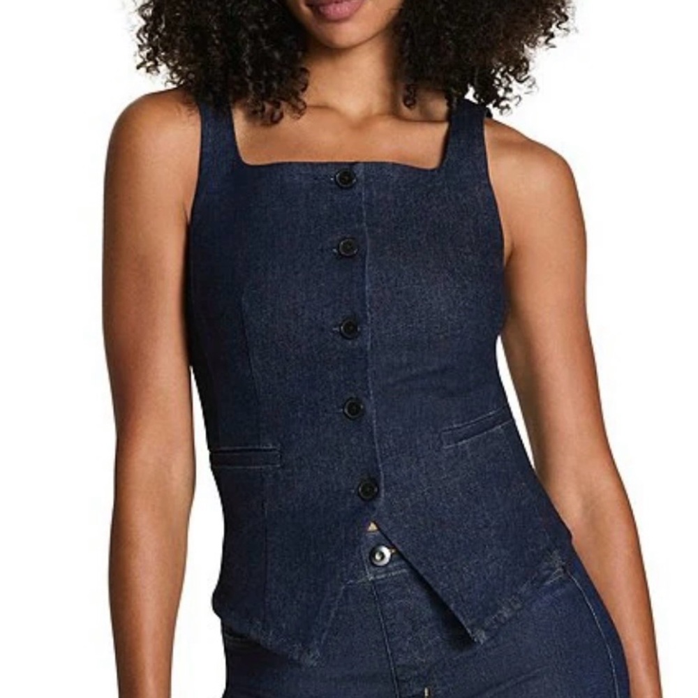 NWT SPANX Women's Denim Button-Down Top in Raw Indigo size XS (0/2)